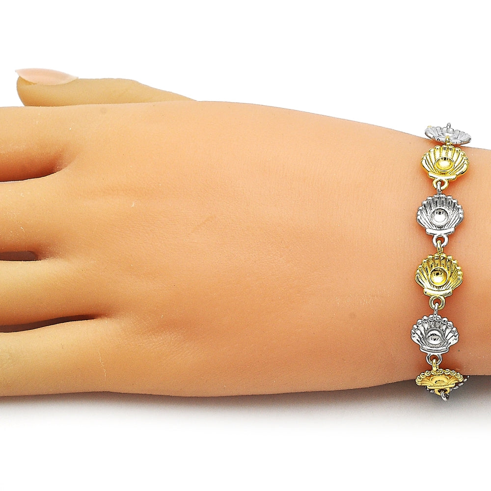 Oro Laminado Tennis Bracelet, Gold Filled Style Shell Design, Polished, Two Tone