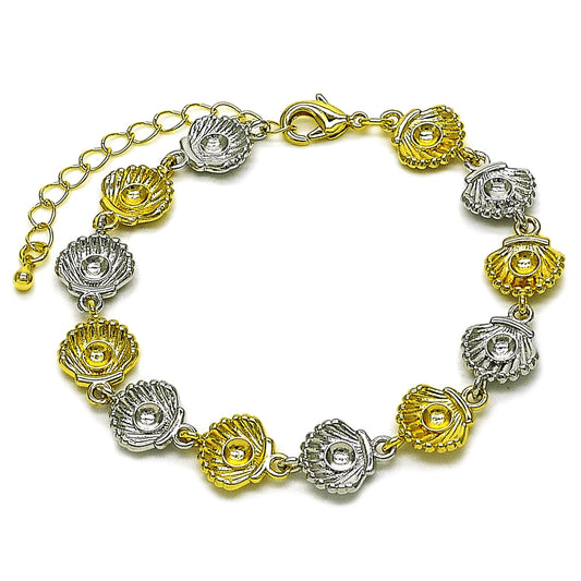 Oro Laminado Tennis Bracelet, Gold Filled Style Shell Design, Polished, Two Tone