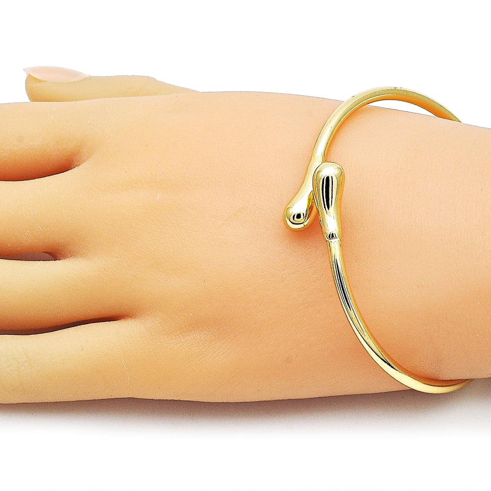 Oro Laminado Individual Bangle, Gold Filled Style Teardrop Design, Polished, Golden Finish