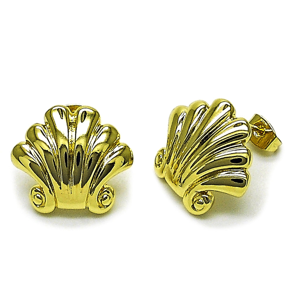 Oro Laminado Stud Earring, Gold Filled Style Shell Design, Polished, Golden Finish