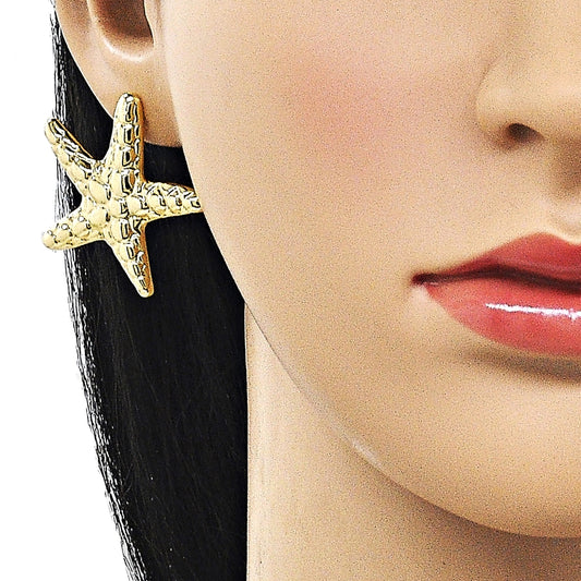 Oro Laminado Stud Earring, Gold Filled Style Star Design, Polished, Golden Finish