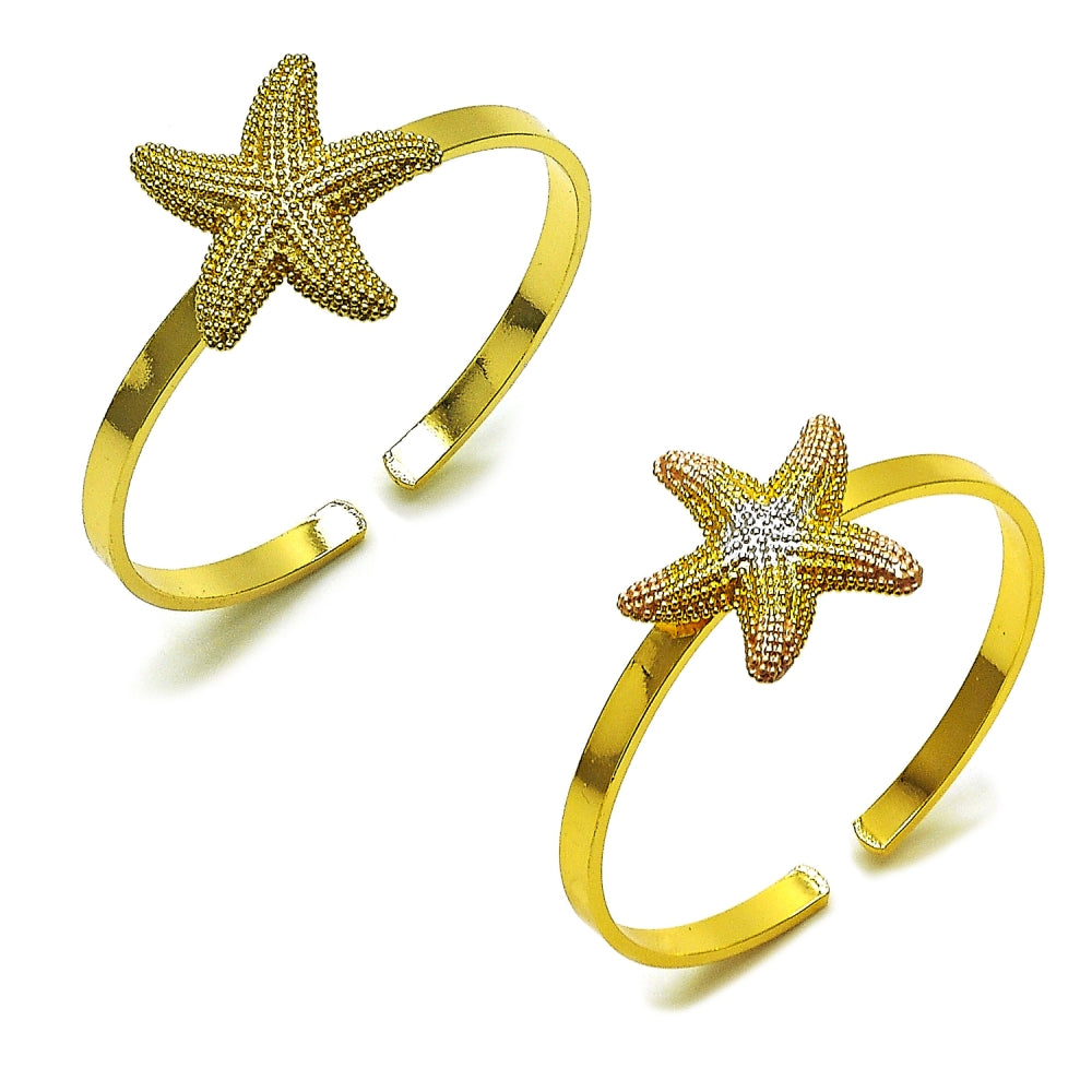 Oro Laminado Individual Bangle, Gold Filled Style Star Design, Matte Finish, Golden Finish