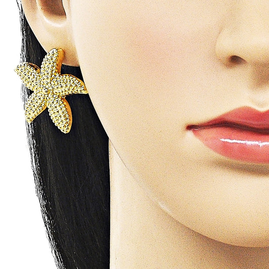 Oro Laminado Stud Earring, Gold Filled Style Star Design, Polished, Golden Finish