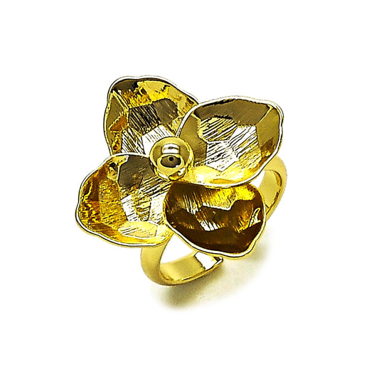 Oro Laminado Elegant Ring, Gold Filled Style Flower Design, Diamond Cutting Finish, Golden Finish