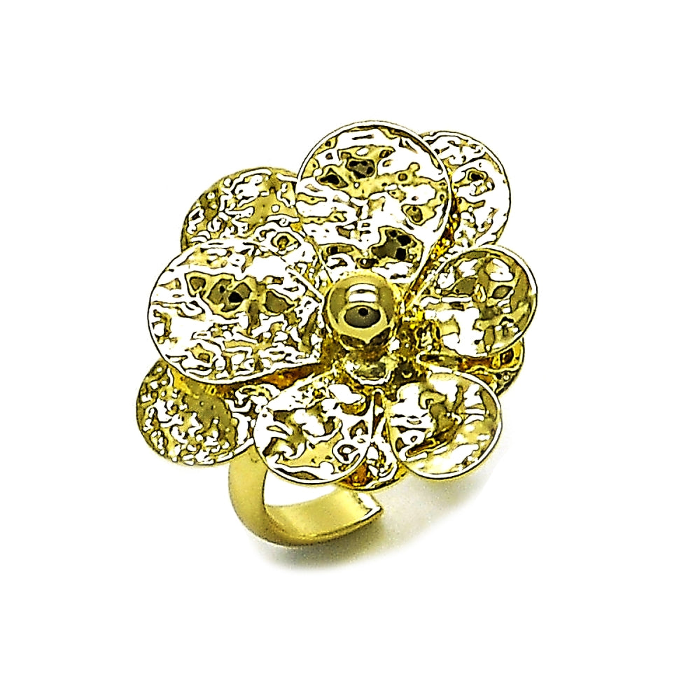Oro Laminado Elegant Ring, Gold Filled Style Flower Design, Diamond Cutting Finish, Golden Finish