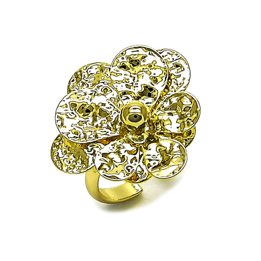 Oro Laminado Elegant Ring, Gold Filled Style Flower Design, Diamond Cutting Finish, Golden Finish