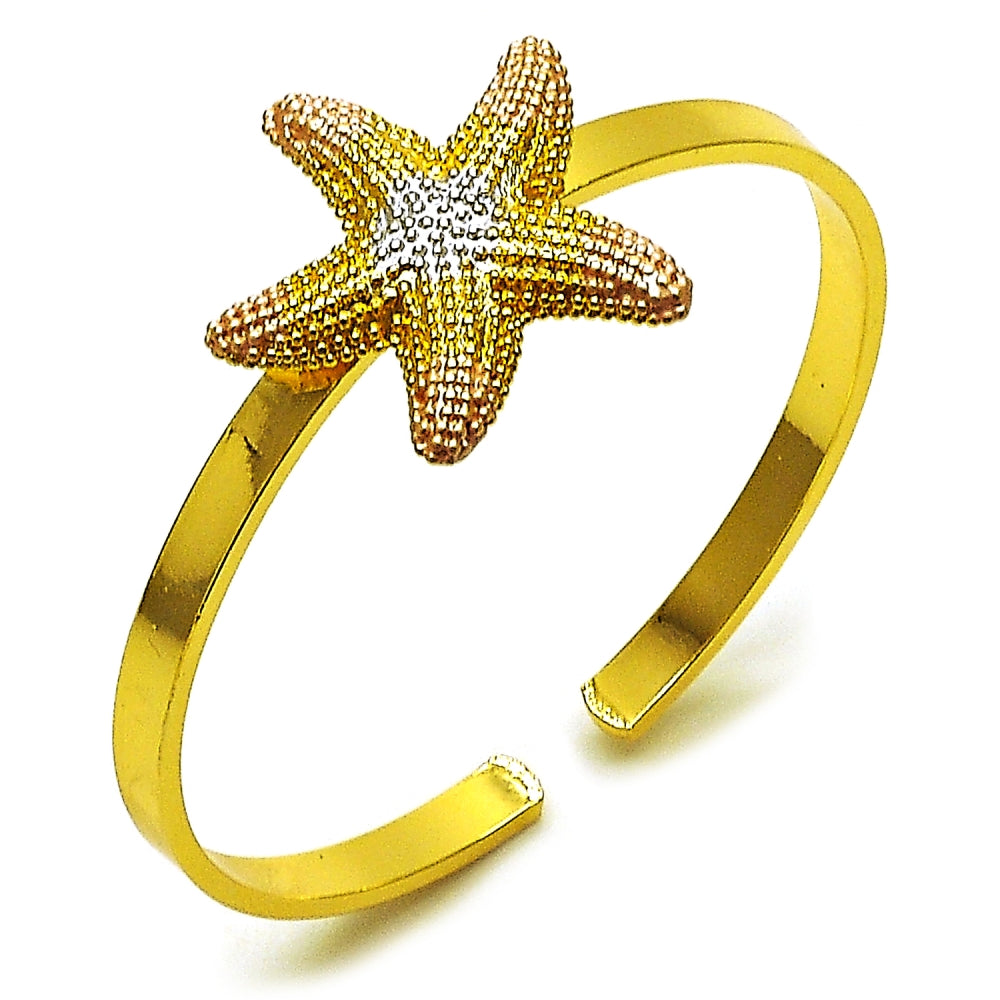 Oro Laminado Individual Bangle, Gold Filled Style Star Design, Matte Finish, Tricolor