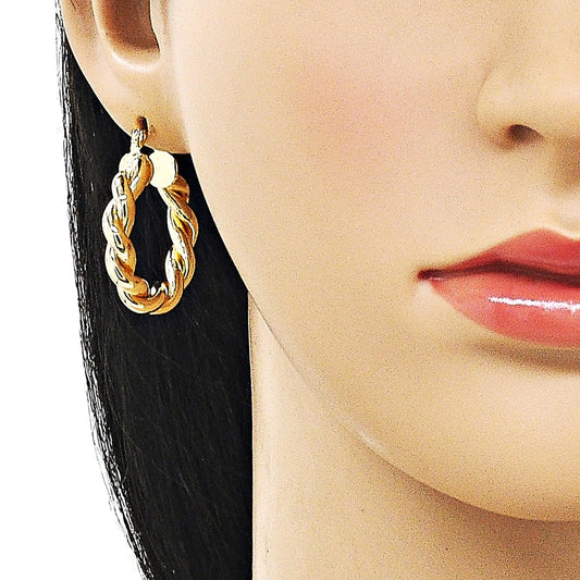 Oro Laminado Medium Hoop, Gold Filled Style Twist and Hollow Design, Polished, Golden Finish