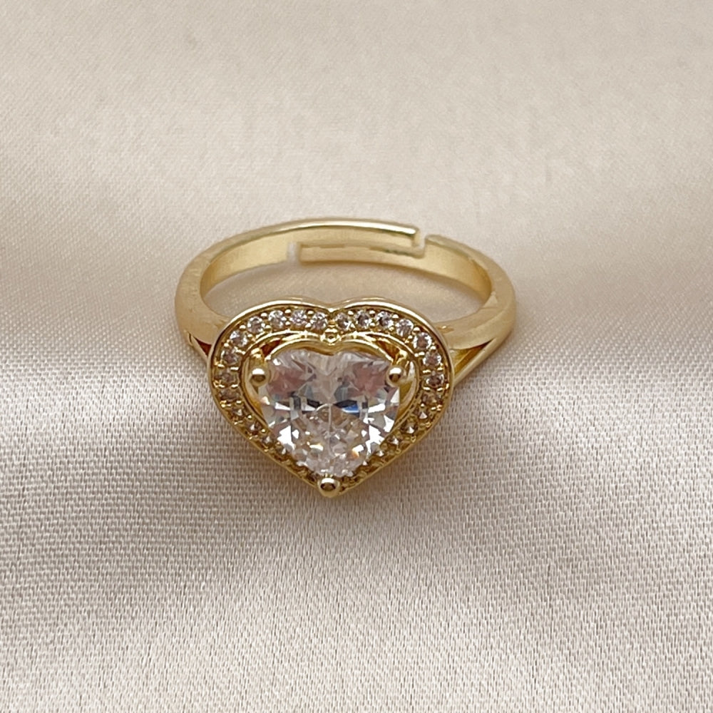 Oro Laminado Multi Stone Ring, Gold Filled Style Heart and Cluster Design, with White Cubic Zirconia and White Micro Pave, Polished, Golden Finish