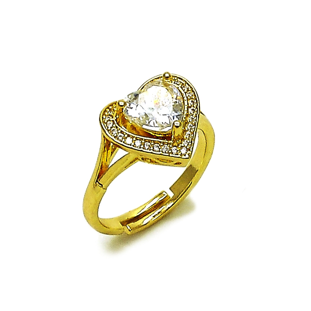 Oro Laminado Multi Stone Ring, Gold Filled Style Heart and Cluster Design, with White Cubic Zirconia and White Micro Pave, Polished, Golden Finish
