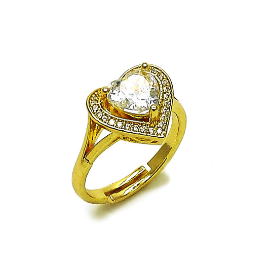 Oro Laminado Multi Stone Ring, Gold Filled Style Heart and Cluster Design, with White Cubic Zirconia and White Micro Pave, Polished, Golden Finish