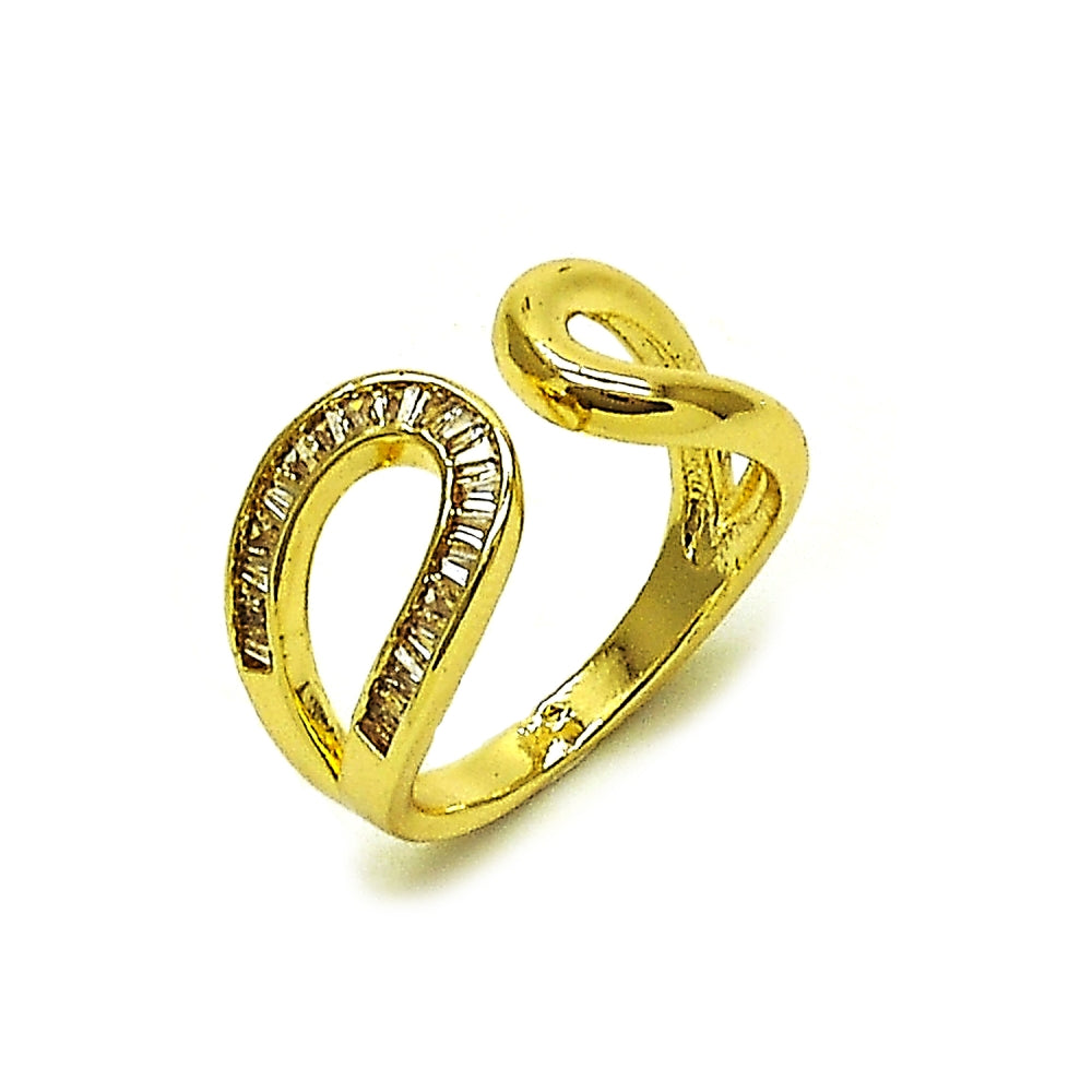Oro Laminado Multi Stone Ring, Gold Filled Style Baguette and Teardrop Design, with White Cubic Zirconia, Polished, Golden Finish