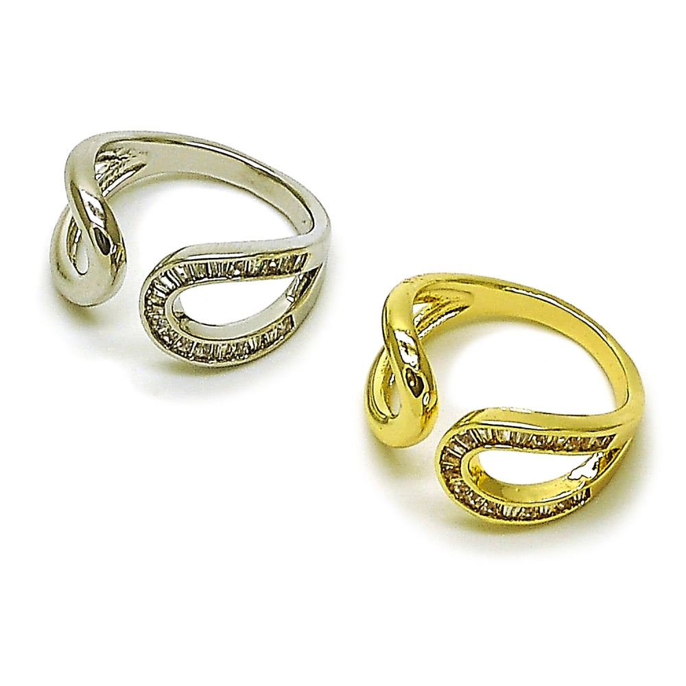 Oro Laminado Multi Stone Ring, Gold Filled Style Baguette and Teardrop Design, with White Cubic Zirconia, Polished, Golden Finish