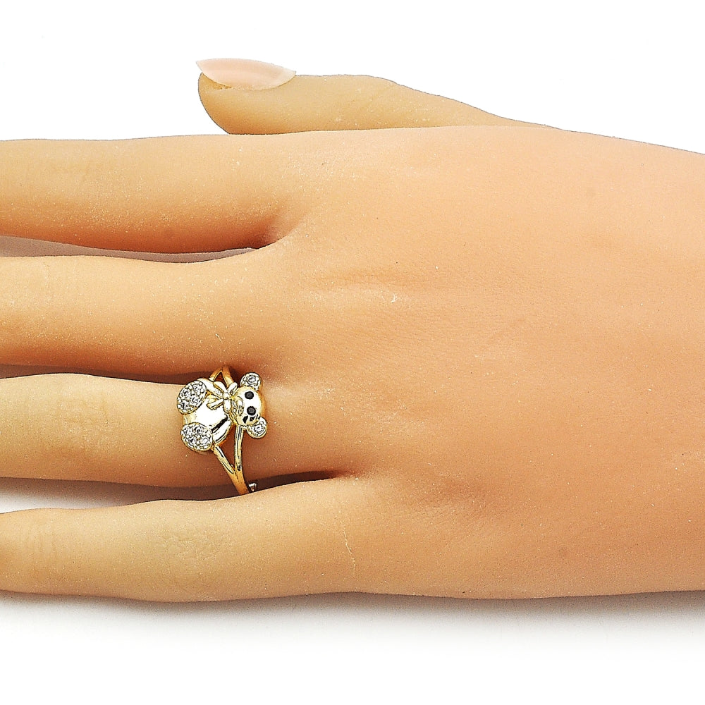 Oro Laminado Multi Stone Ring, Gold Filled Style Teddy Bear Design, with White Cubic Zirconia, Polished, Golden Finish
