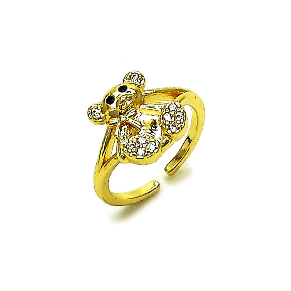Oro Laminado Multi Stone Ring, Gold Filled Style Teddy Bear Design, with White Cubic Zirconia, Polished, Golden Finish