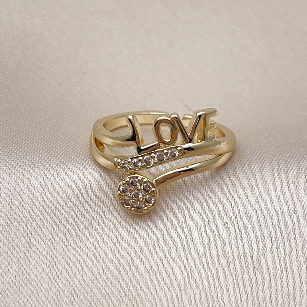 Oro Laminado Multi Stone Ring, Gold Filled Style Love Design, with White Cubic Zirconia, Polished, Golden Finish