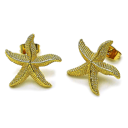 Oro Laminado Stud Earring, Gold Filled Style Star Design, Matte Finish, Golden Finish