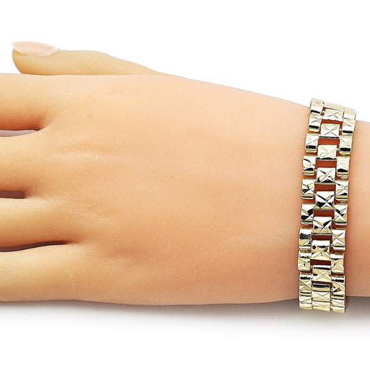 Oro Laminado Solid Bracelet, Gold Filled Style Diamond Cutting Finish, Golden Finish