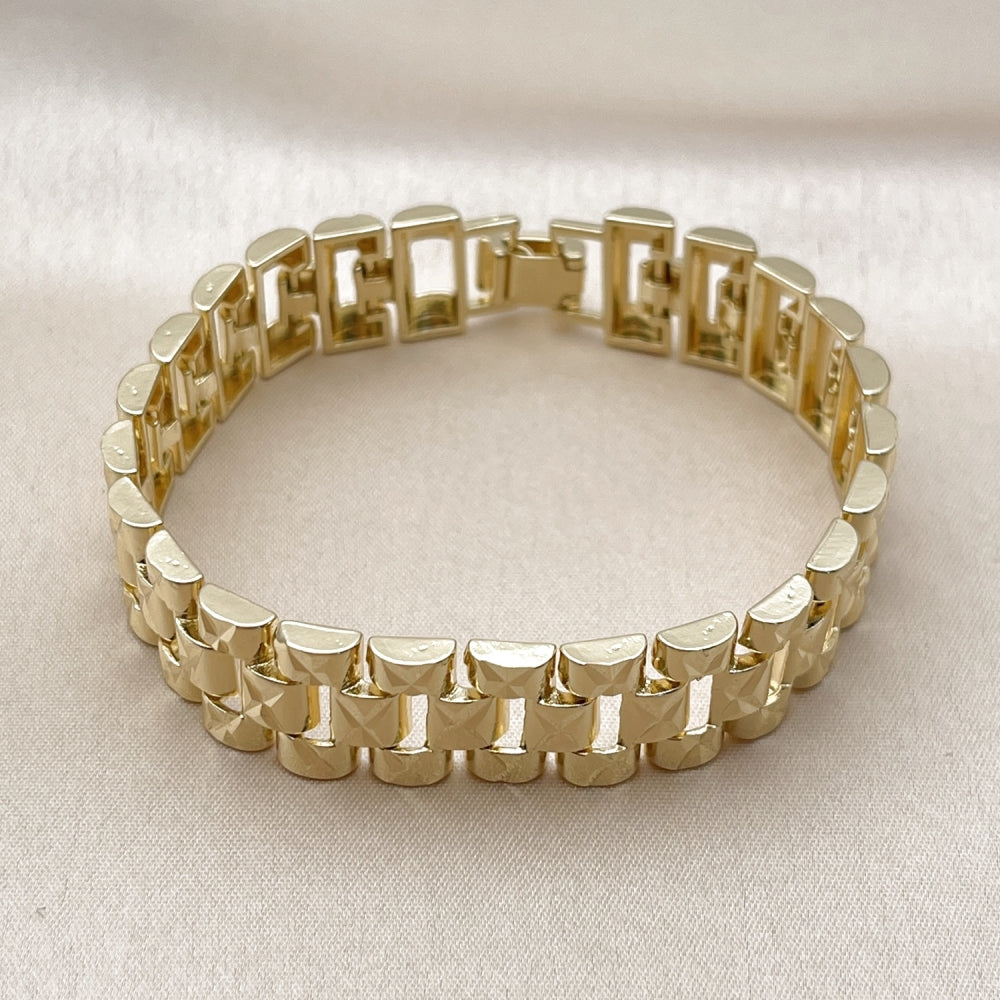 Oro Laminado Solid Bracelet, Gold Filled Style Diamond Cutting Finish, Golden Finish