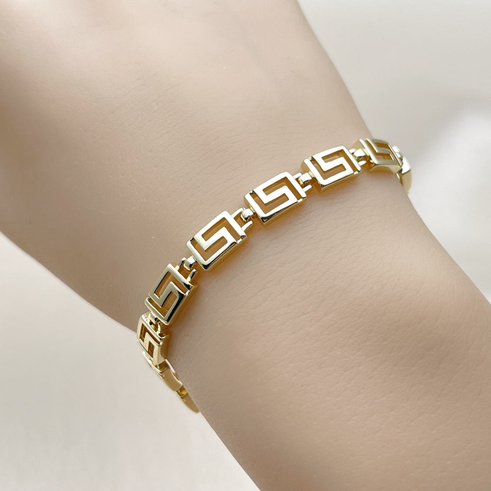 Oro Laminado Solid Bracelet, Gold Filled Style Greek Key Design, Polished, Golden Finish