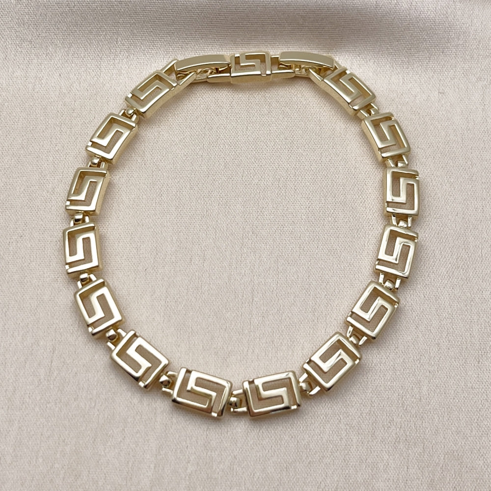 Oro Laminado Solid Bracelet, Gold Filled Style Greek Key Design, Polished, Golden Finish
