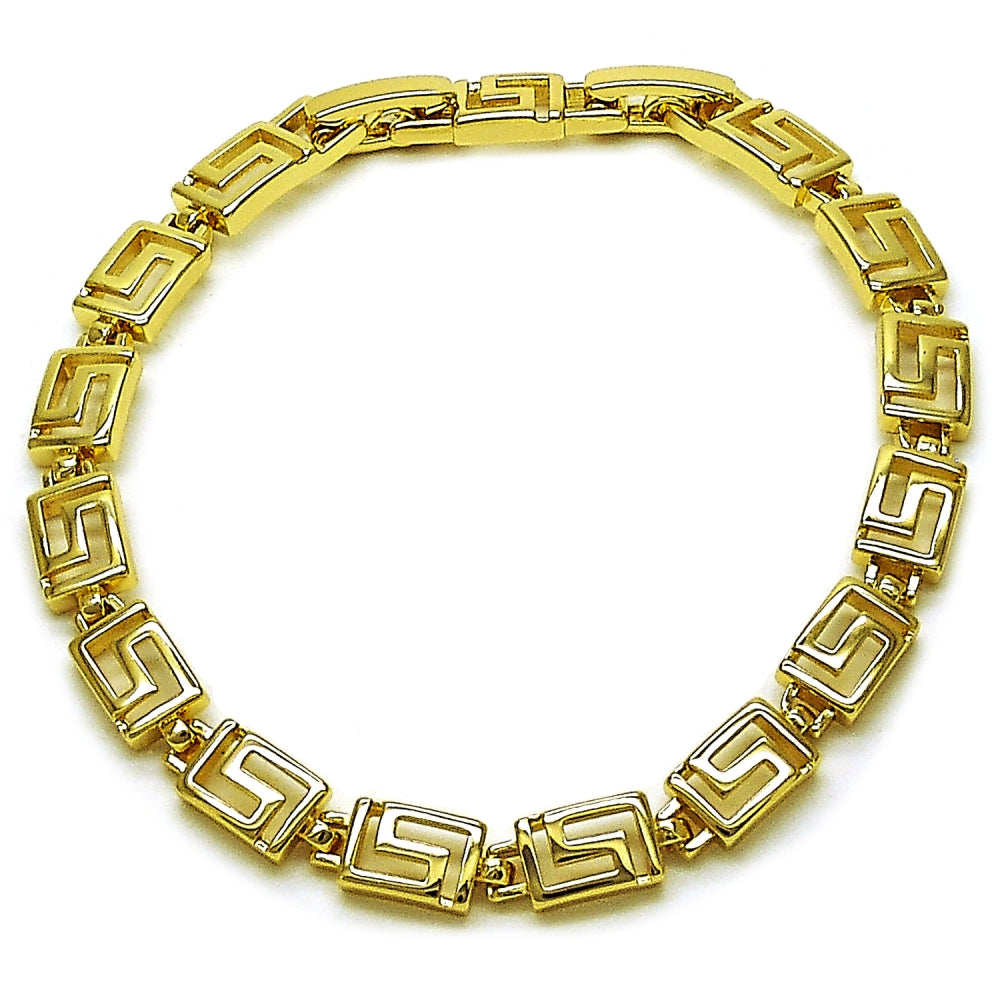 Oro Laminado Solid Bracelet, Gold Filled Style Greek Key Design, Polished, Golden Finish