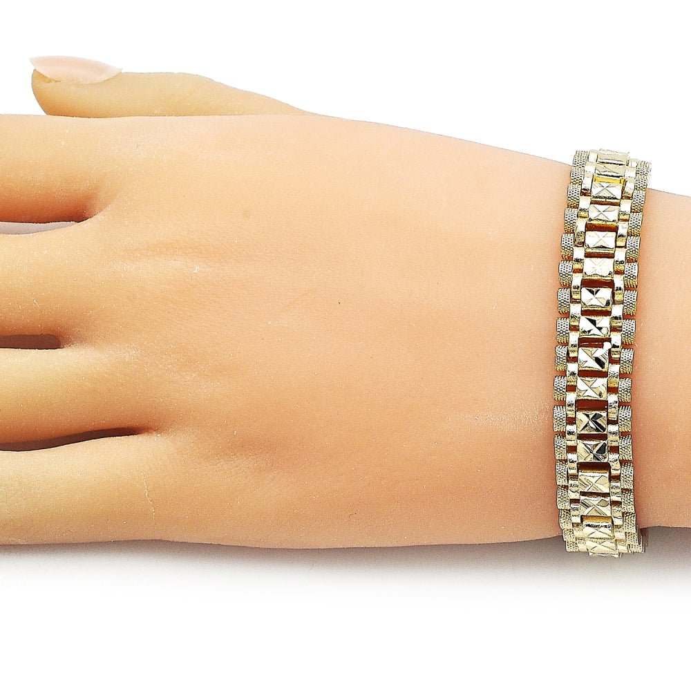 Oro Laminado Solid Bracelet, Gold Filled Style Diamond Cutting Finish, Golden Finish