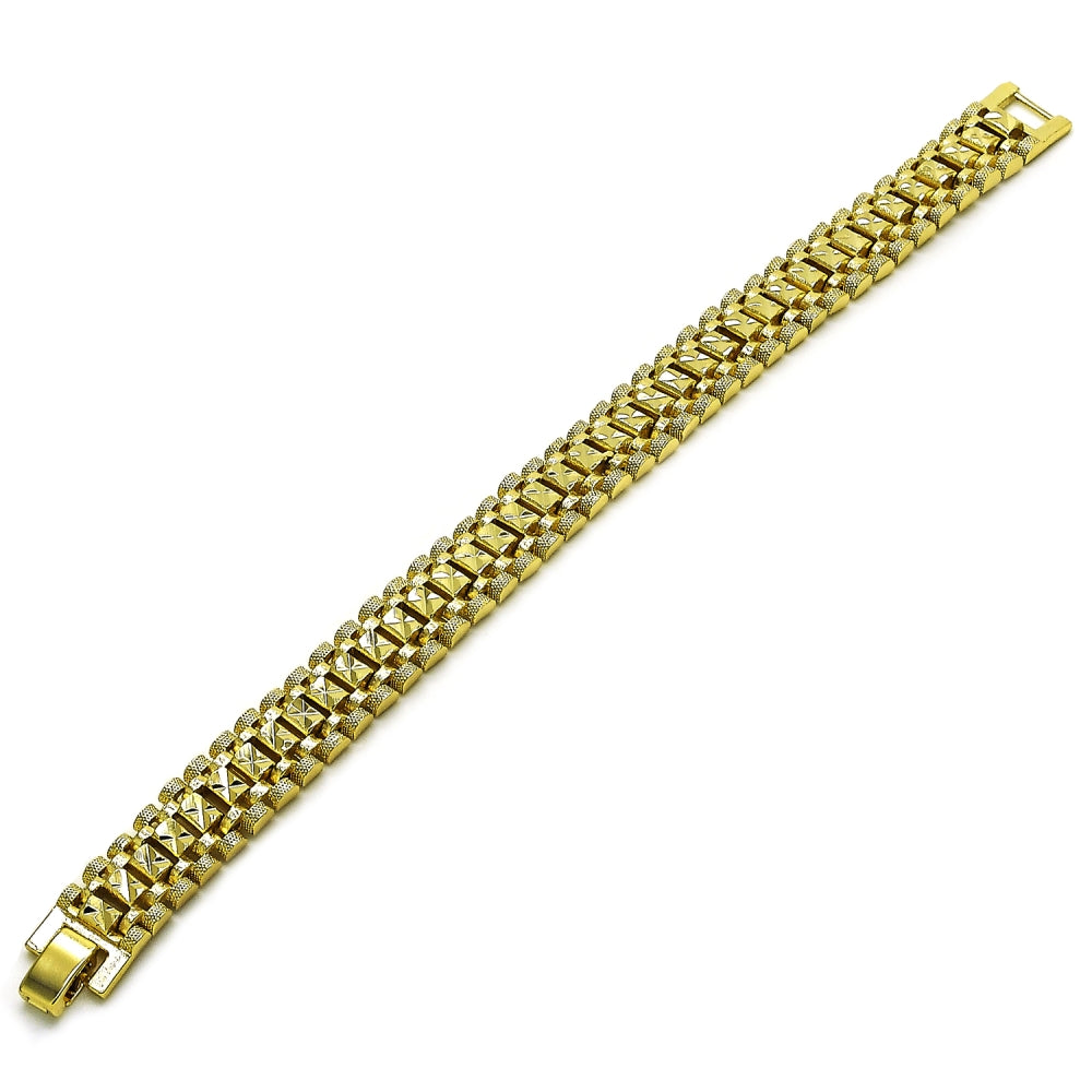 Oro Laminado Solid Bracelet, Gold Filled Style Diamond Cutting Finish, Golden Finish