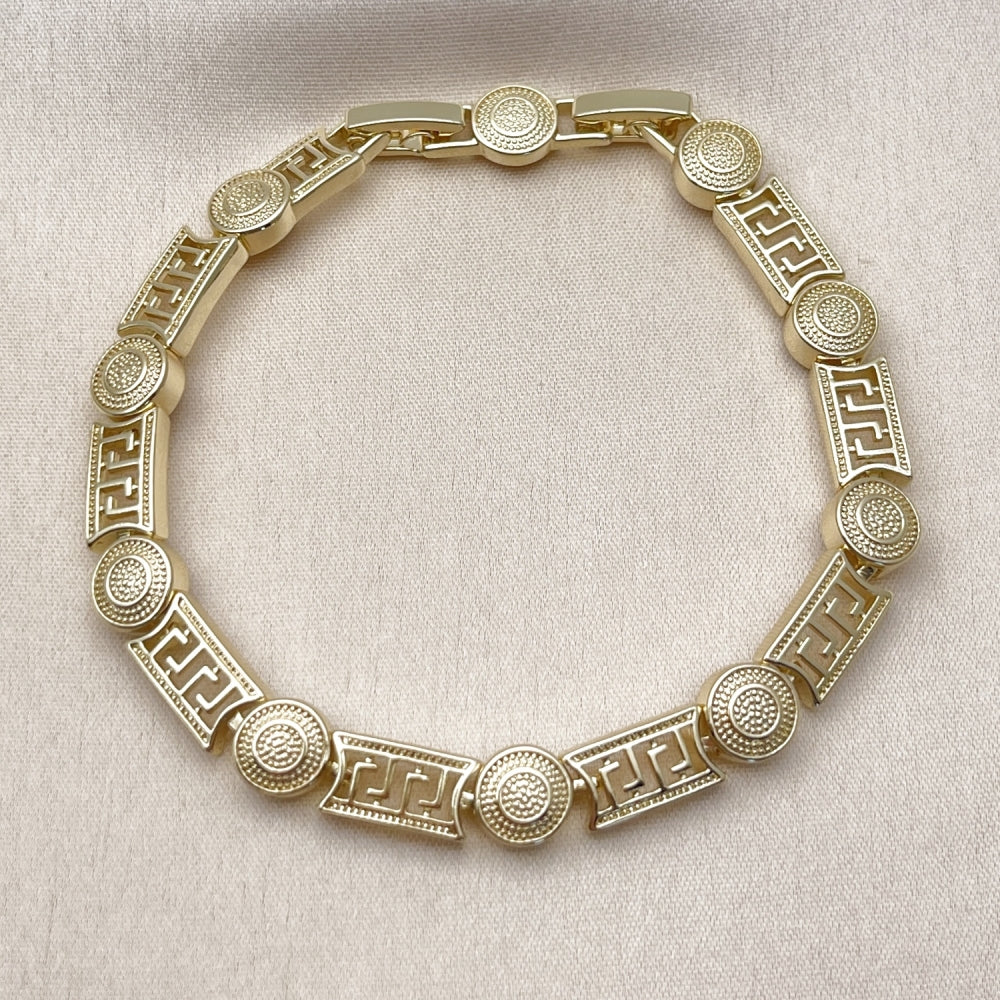 Oro Laminado Solid Bracelet, Gold Filled Style Greek Key Design, Polished, Golden Finish