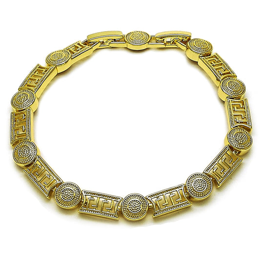 Oro Laminado Solid Bracelet, Gold Filled Style Greek Key Design, Polished, Golden Finish