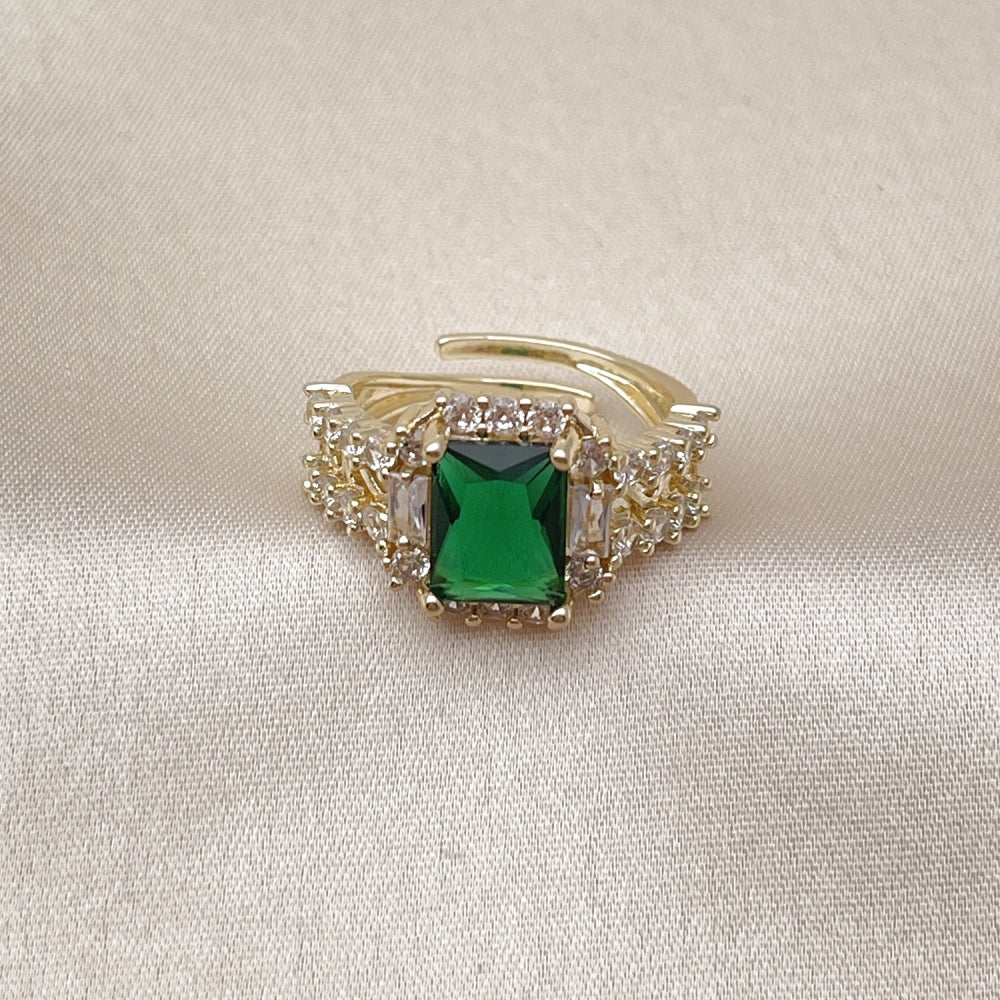 Oro Laminado Multi Stone Ring, Gold Filled Style Cluster and Baguette Design, with Green and White Cubic Zirconia, Polished, Golden Finish