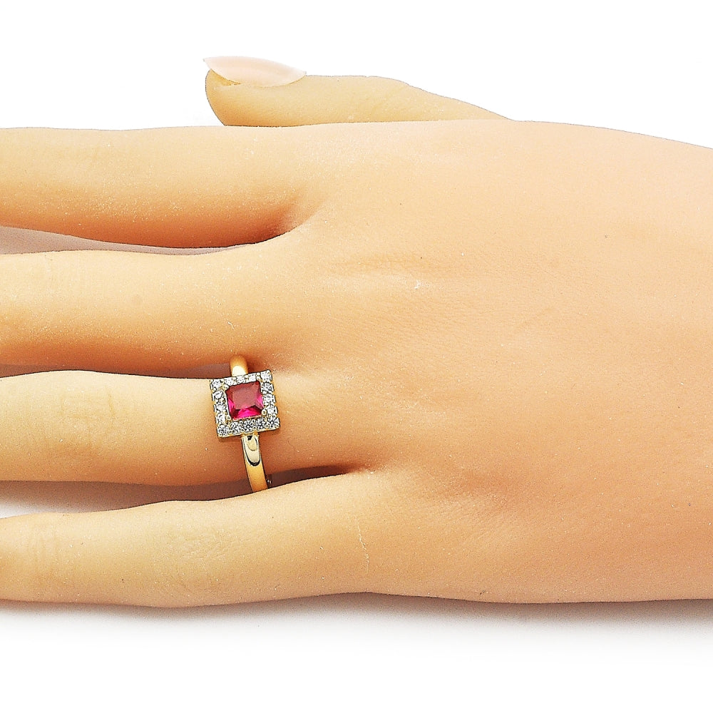 Oro Laminado Multi Stone Ring, Gold Filled Style Cluster Design, with Ruby and White Cubic Zirconia, Polished, Golden Finish