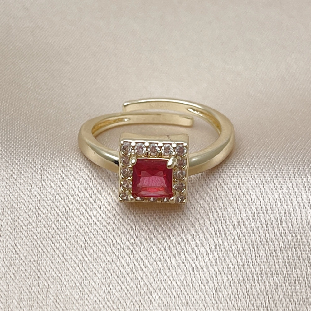 Oro Laminado Multi Stone Ring, Gold Filled Style Cluster Design, with Ruby and White Cubic Zirconia, Polished, Golden Finish