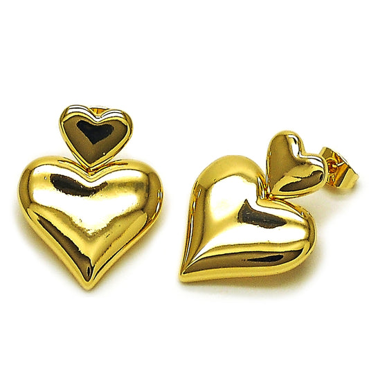 Oro Laminado Stud Earring, Gold Filled Style Heart Design, Polished, Golden Finish