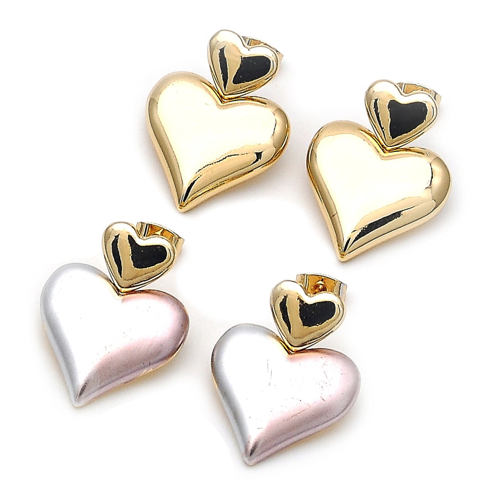 Oro Laminado Stud Earring, Gold Filled Style Heart Design, Polished, Golden Finish