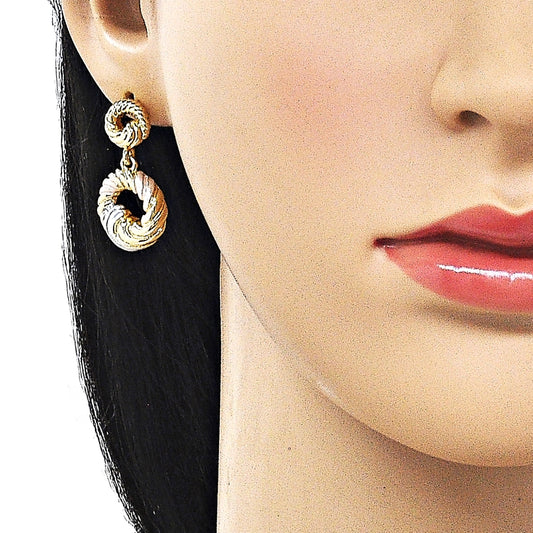 Oro Laminado Stud Earring, Gold Filled Style Twist Design, Polished, Tricolor