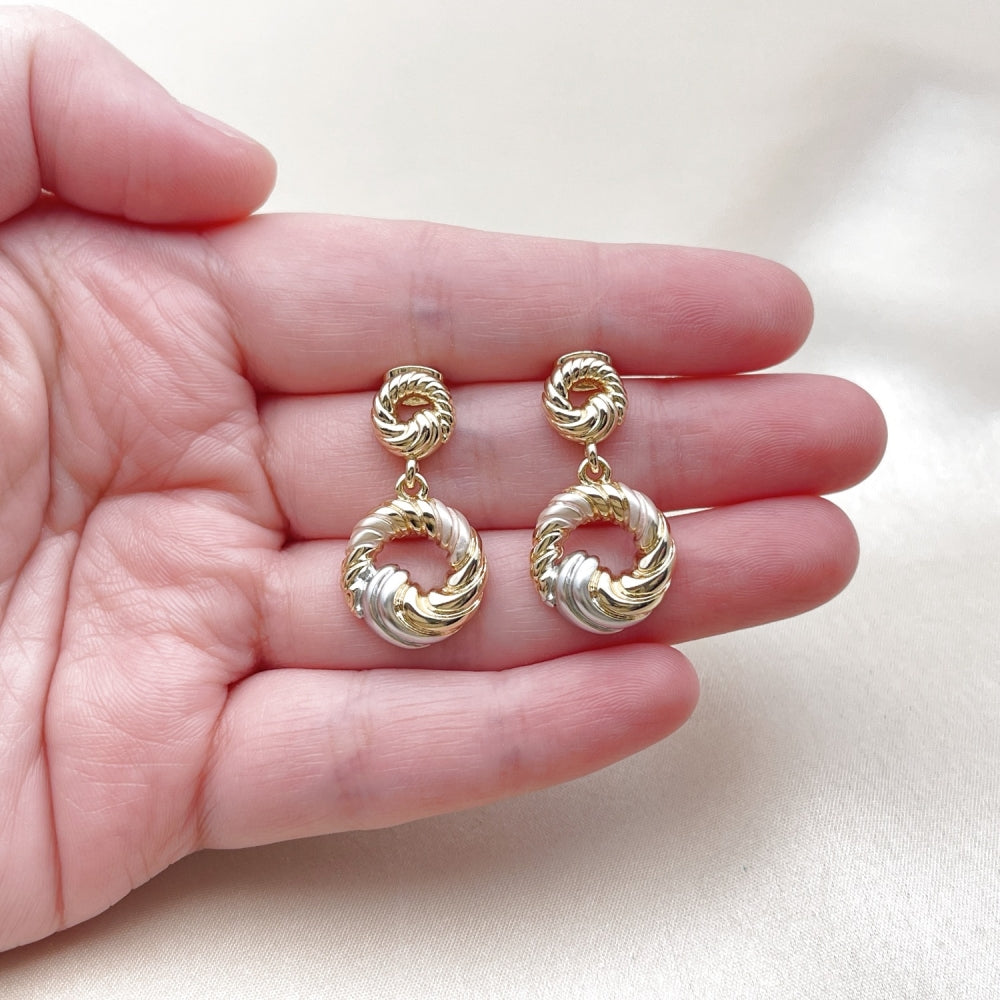 Oro Laminado Stud Earring, Gold Filled Style Twist Design, Polished, Tricolor