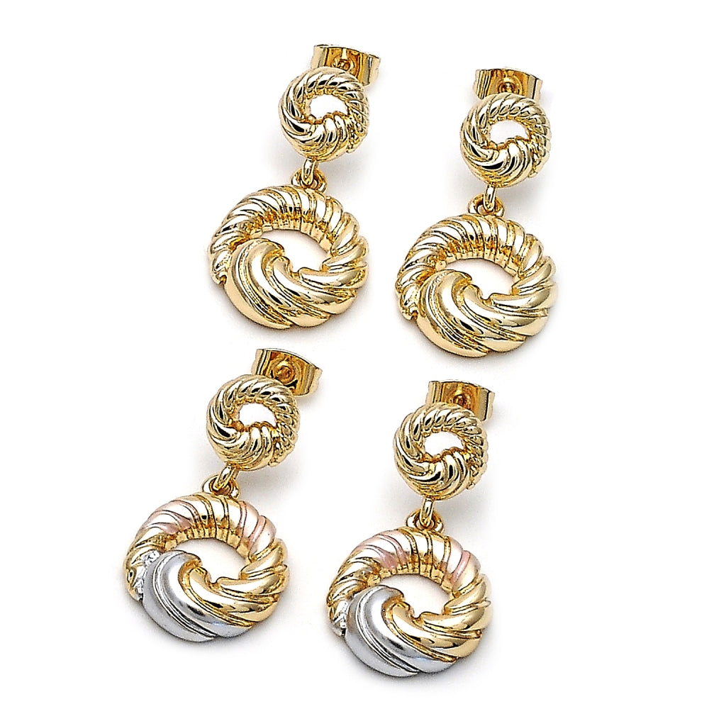 Oro Laminado Stud Earring, Gold Filled Style Twist Design, Polished, Tricolor