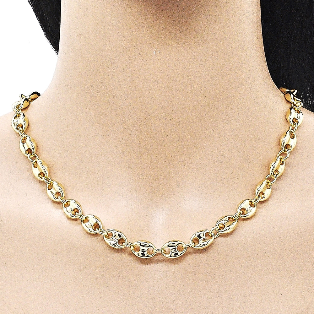Oro Laminado Fancy Necklace, Gold Filled Style Puff Mariner Design, Polished, Golden Finish