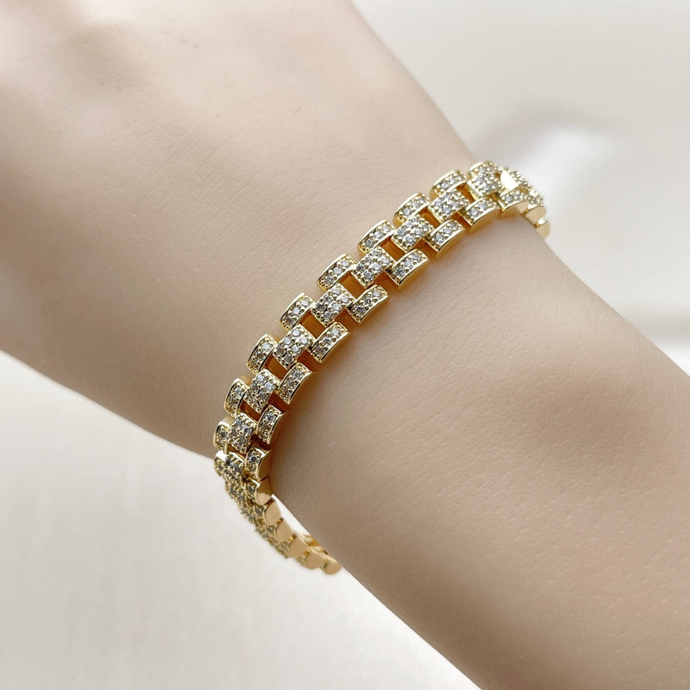 Oro Laminado Fancy Bracelet, Gold Filled Style with White Cubic Zirconia, Polished, Golden Finish