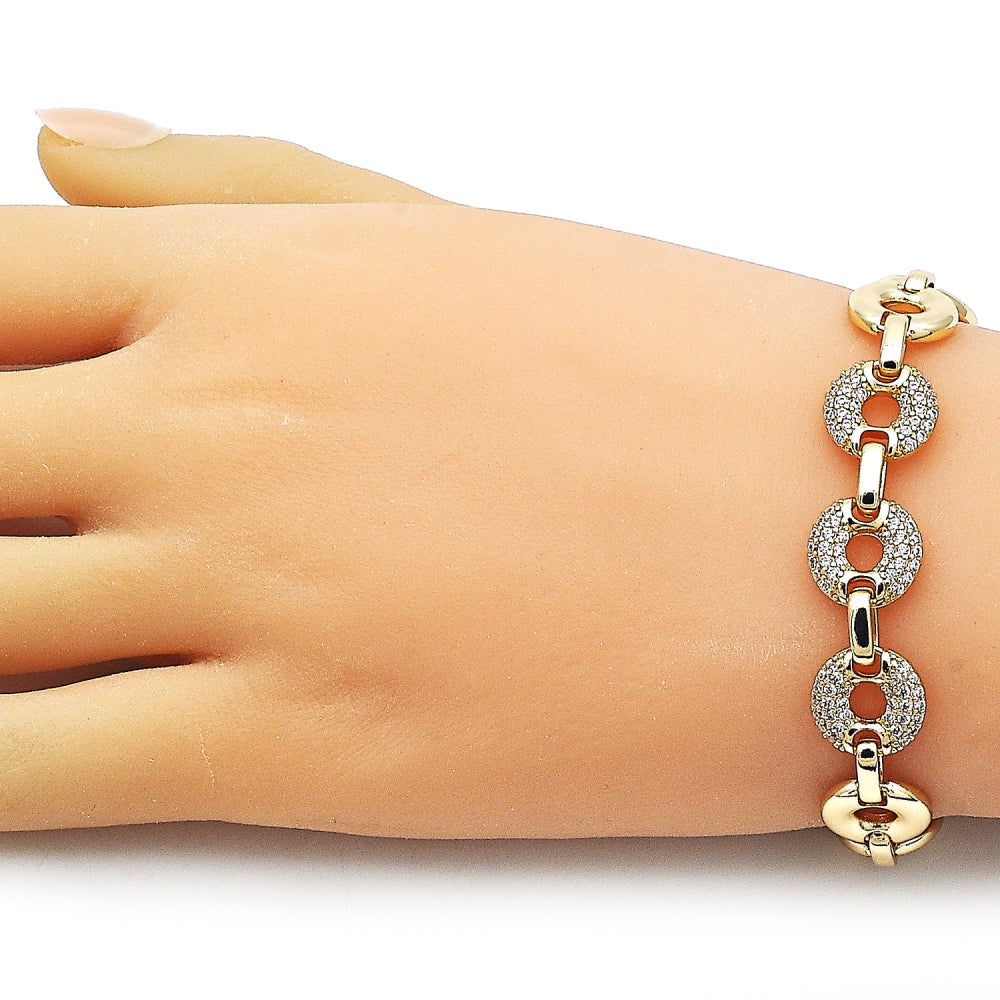 Oro Laminado Fancy Bracelet, Gold Filled Style with White Cubic Zirconia, Polished, Golden Finish
