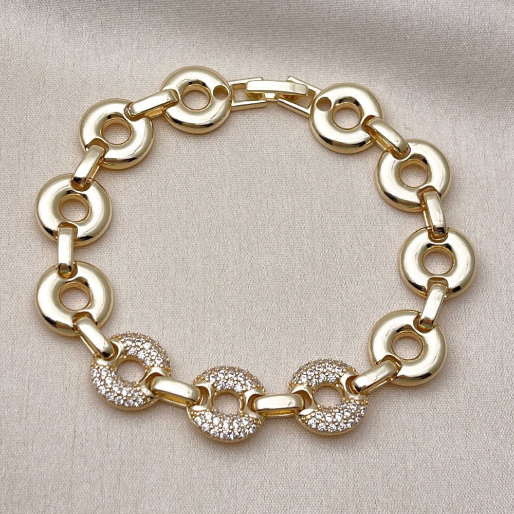 Oro Laminado Fancy Bracelet, Gold Filled Style with White Cubic Zirconia, Polished, Golden Finish