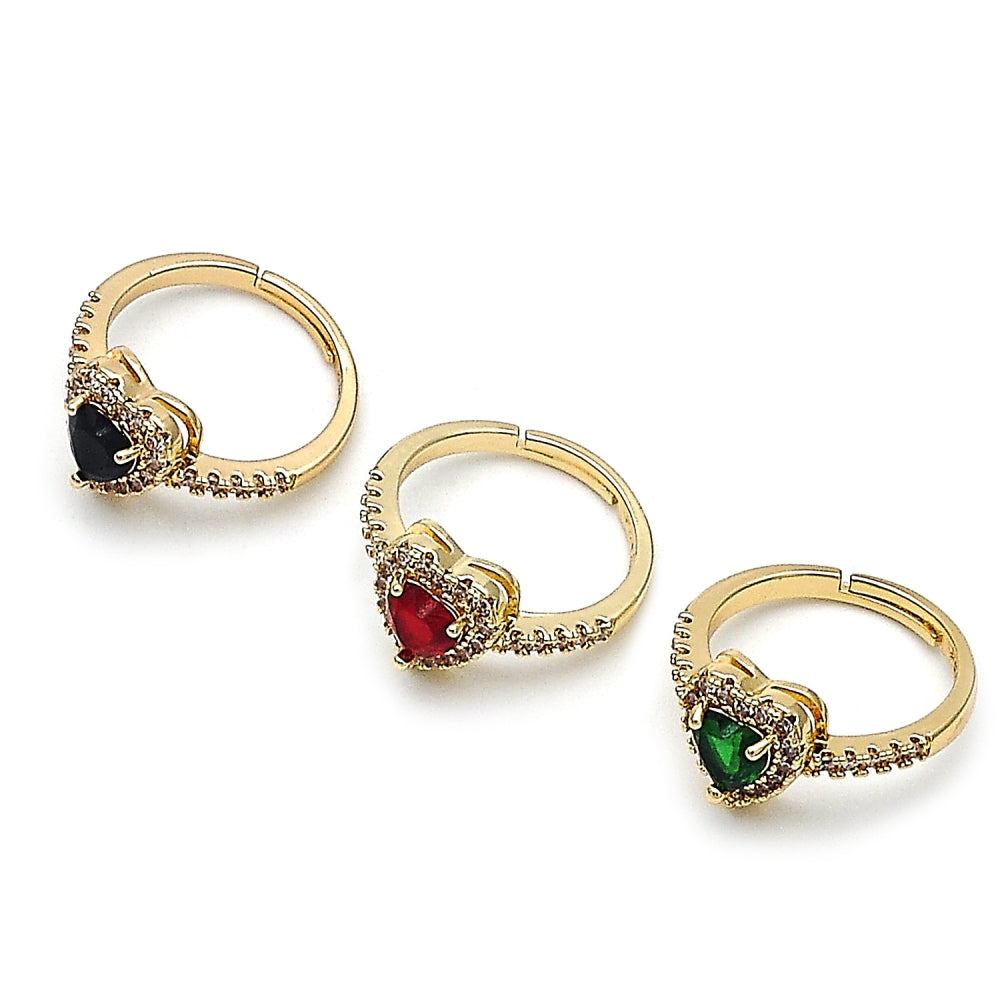 Oro Laminado Wedding Ring, Gold Filled Style Heart and Cluster Design, with Garnet and White Cubic Zirconia, Polished, Golden Finish