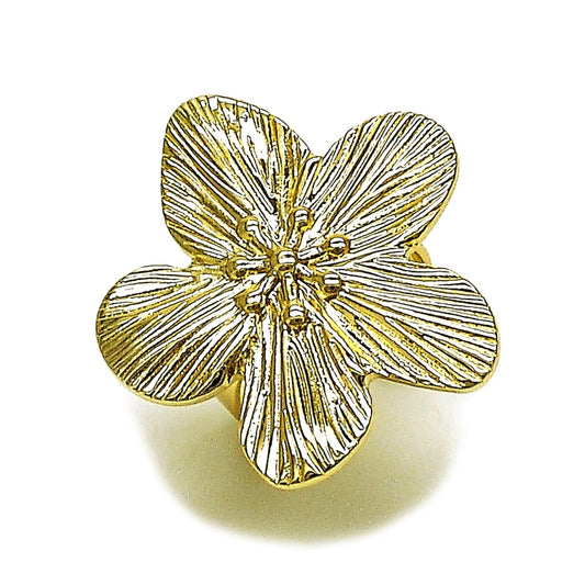 Oro Laminado Elegant Ring, Gold Filled Style Flower Design, Diamond Cutting Finish, Golden Finish