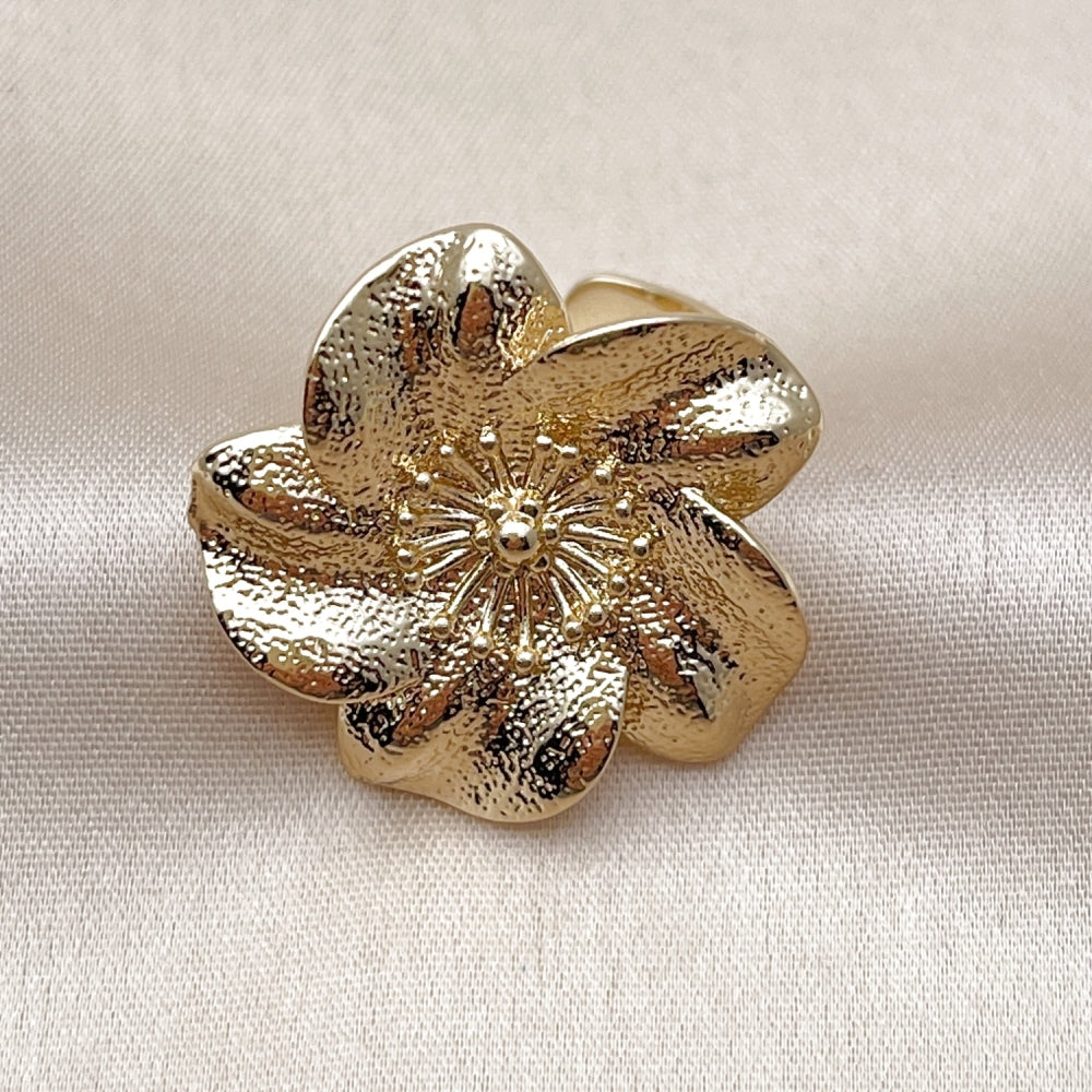 Oro Laminado Elegant Ring, Gold Filled Style Flower Design, Matte Finish, Golden Finish