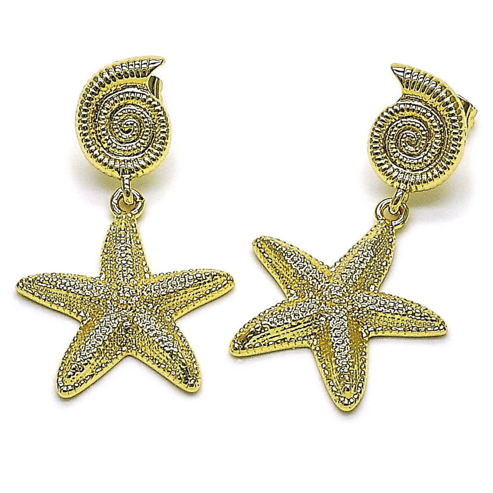 Oro Laminado Dangle Earring, Gold Filled Style Snail and Star Design, Matte Finish, Golden Finish