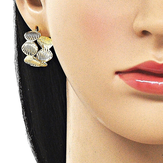 Oro Laminado Small Hoop, Gold Filled Style Shell Design, Polished, Golden Finish