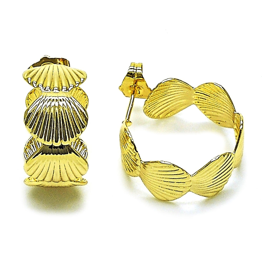 Oro Laminado Small Hoop, Gold Filled Style Shell Design, Polished, Golden Finish