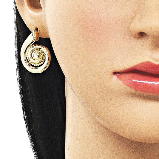 Oro Laminado Stud Earring, Gold Filled Style Snail and Twist Design, Polished, Golden Finish