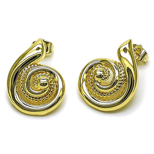 Oro Laminado Stud Earring, Gold Filled Style Snail and Twist Design, Polished, Golden Finish